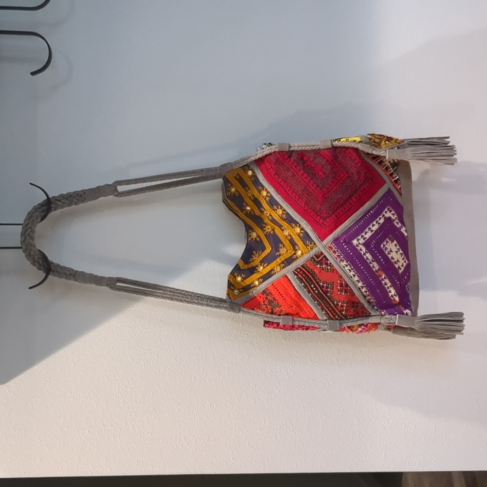 Free People Leather Beaded Patchwork Braid Strap … - image 1